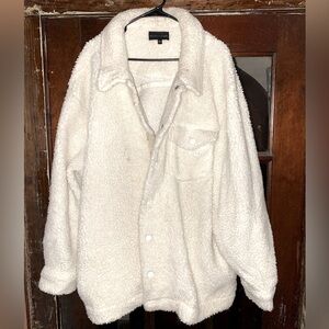 No Boundaries Sherpa jacket in white, with white snap buttons. In good shape